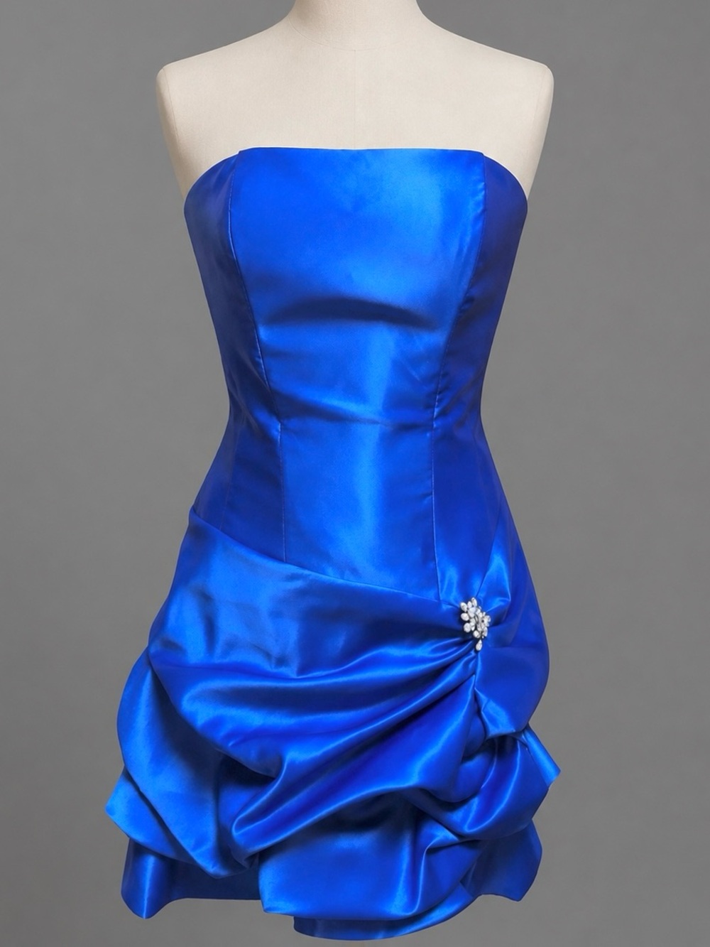 NWT Cache Blue Satin Strapless Ruched Cocktail Prom Mini Dress Size 8
